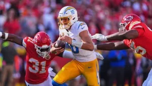 It has also been a difficult outing for quarterback Justin Herbert, who threw an early