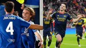 Last season's beaten finalists Arsenal have seven points from a possible nine after Rice struck